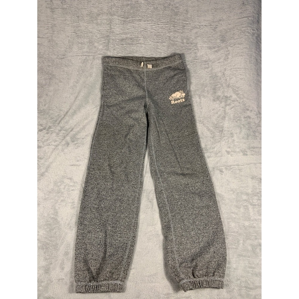 Roots Girls Sweatpants Cabin Size 14 Gray Elastic Ankle Cuffs Y2K Waist Cuffed